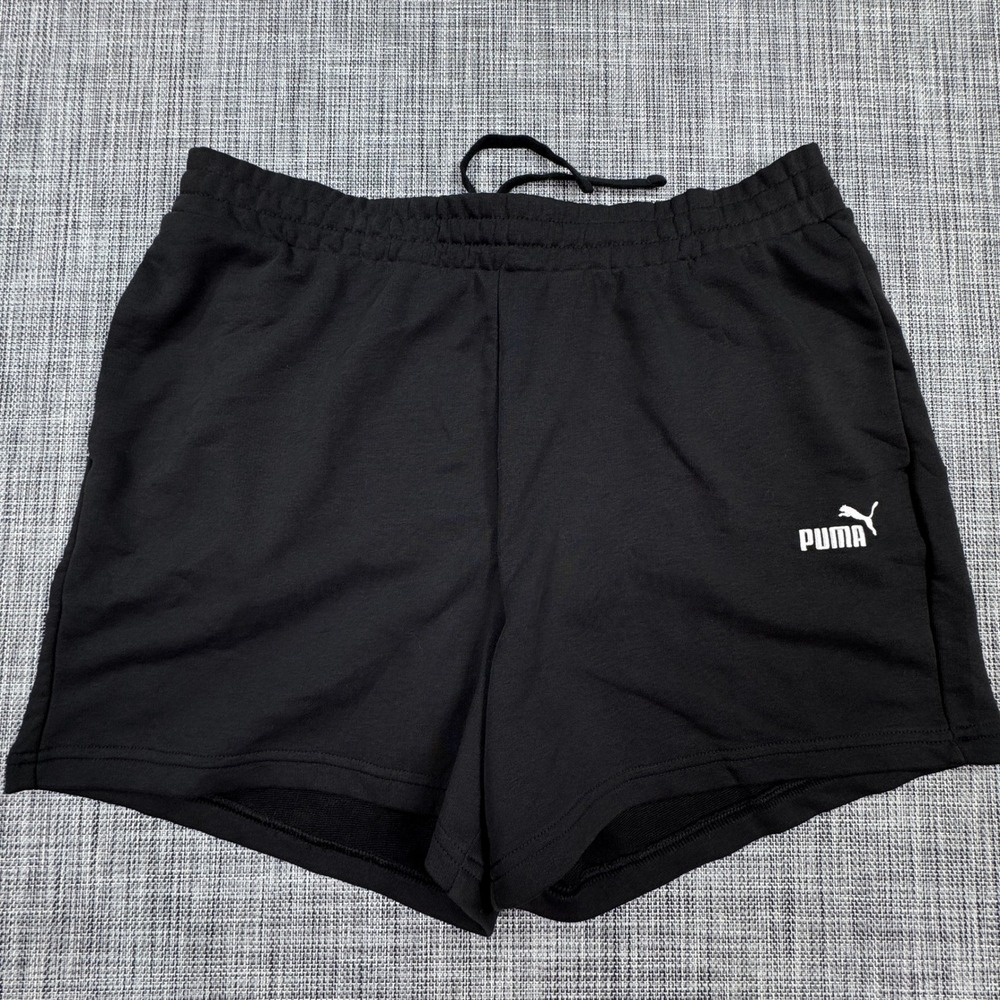 Puma Essentials Shorts Womens XL Black French Terry High Rise Drawstring NWT